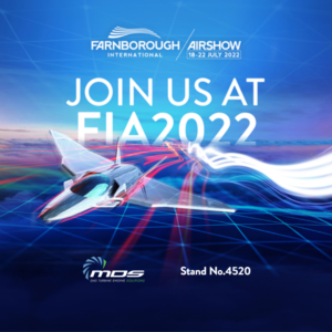 Farnborough Air Show banner graphic with futuristic aircraft
